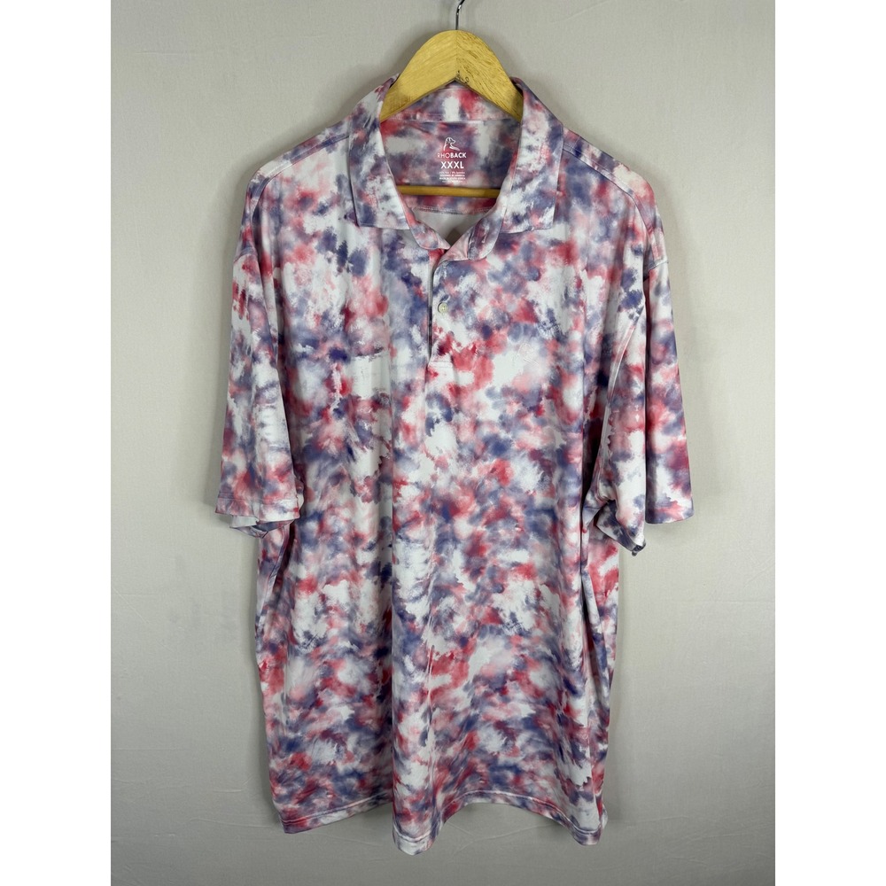 Rhoback Mens XXXL Red White Blue Tie Dye Performance Polo Shirt Golf USA Flag